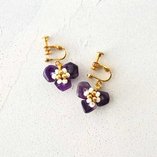 ハンドメイドの材料紹介「「アメジストで作る　パンジーのイヤリング」の材料」