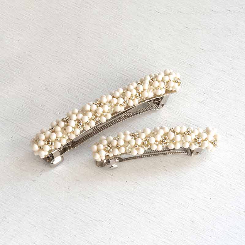 ドロップビーズのバレッタ(ホワイト)