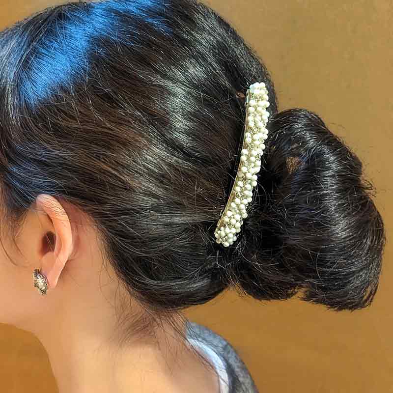 ドロップビーズのバレッタ(ホワイト)