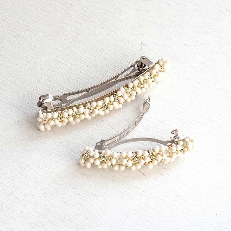 ドロップビーズのバレッタ(ホワイト)