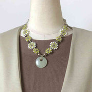 天然石と2ホールビーズで作るサークルモチーフネックレス(ジェイドグリーン)