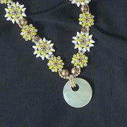 天然石と2ホールビーズで作るサークルモチーフネックレス(ジェイドグリーン)