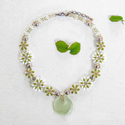 天然石と2ホールビーズで作るサークルモチーフネックレス(ジェイドグリーン)