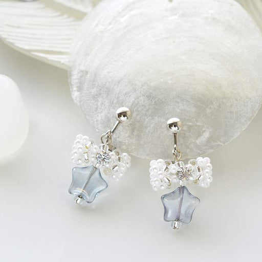 ハンドメイドの無料レシピ「ゆらゆら星のリボンイヤリング（ブルー）」