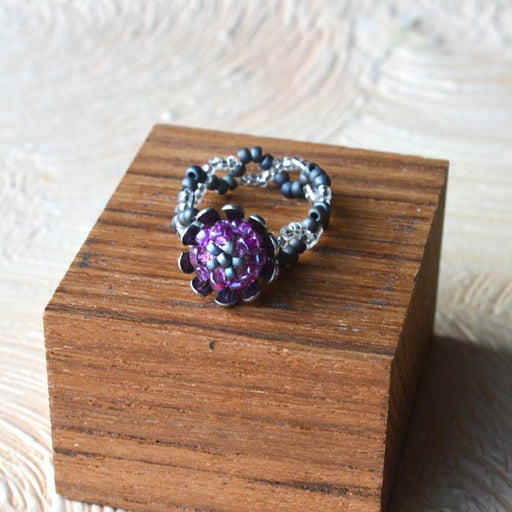 ハンドメイドの材料紹介「「メノーニとビーズボールで作るフラワーリング（パープル）」の材料」