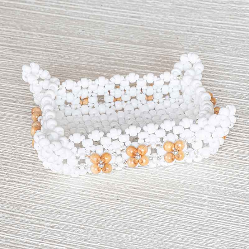 テグス編みで作るスクエアトレイ(ナチュラル)