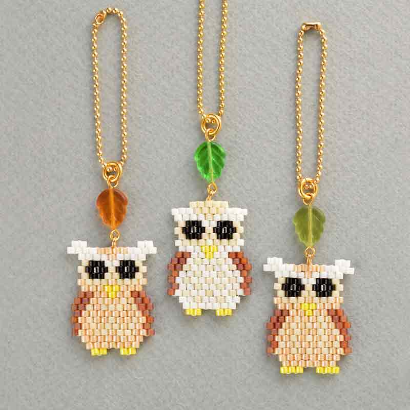 シェイプドステッチで作る縁起物チャーム(フクロウ三兄弟)