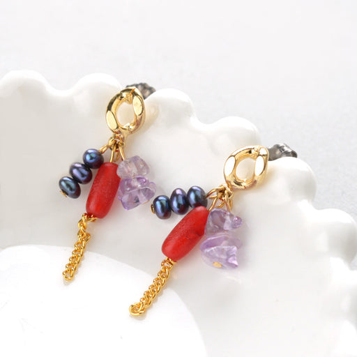 ハンドメイドの材料紹介「「アメジストとレッドカーネリアンのピアス」の材料」