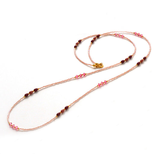 ハンドメイドの材料紹介「「ライスパールのロングネックレス（レッド系）」の材料」