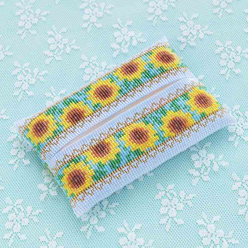 デリカビーズ織りで作るティッシュカバー(ひまわり)