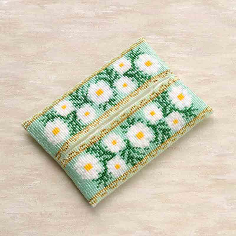 デリカビーズ織りで作るティッシュカバー(マーガレット)