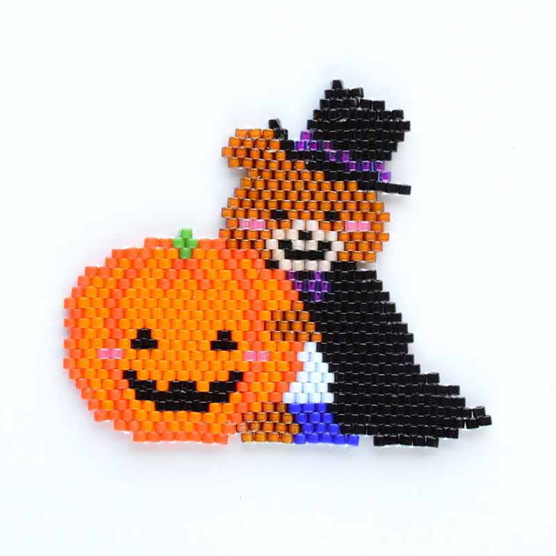 シェイプドステッチで作るくまさんのハロウィン（パンプキンと仲良しそらくん）